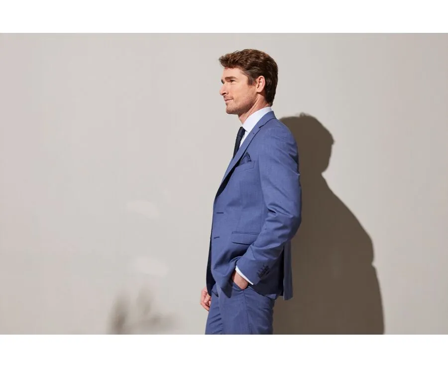 Men's Light Blue Melange Suit Jacket - LAZARE