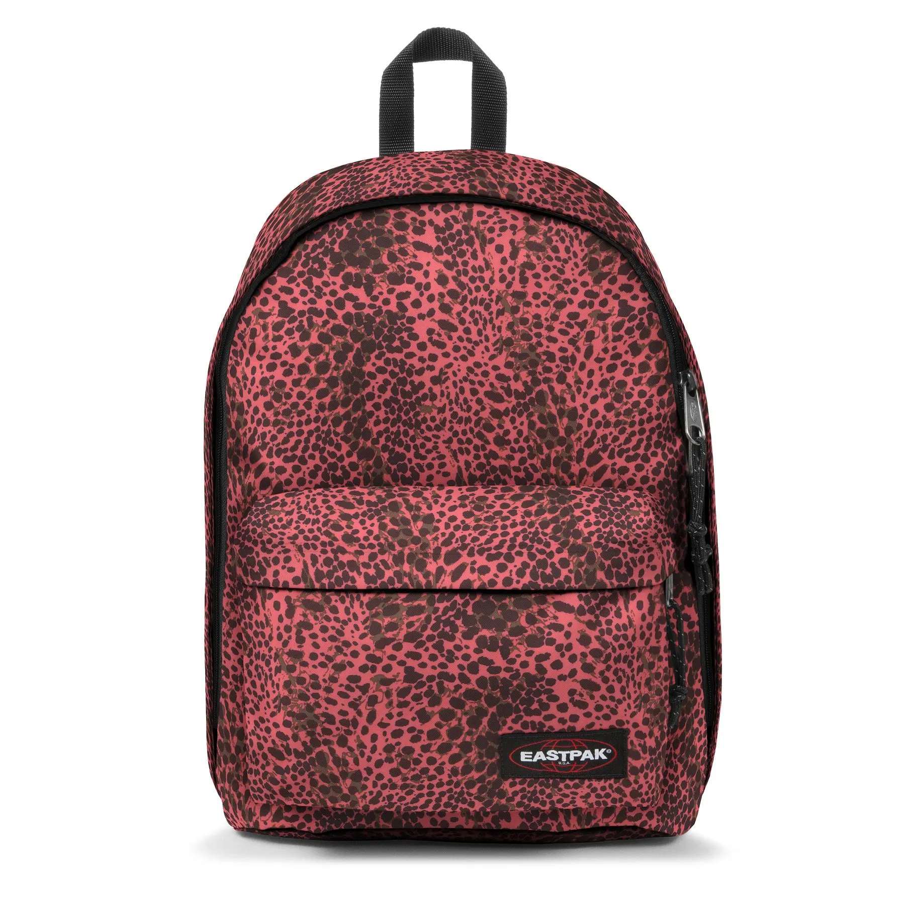 MOCHILA EASTPAK Out of office 27 litros con bolsillo pórtatil EK7679A4 Accentimal Peach animal print rosa y marrón