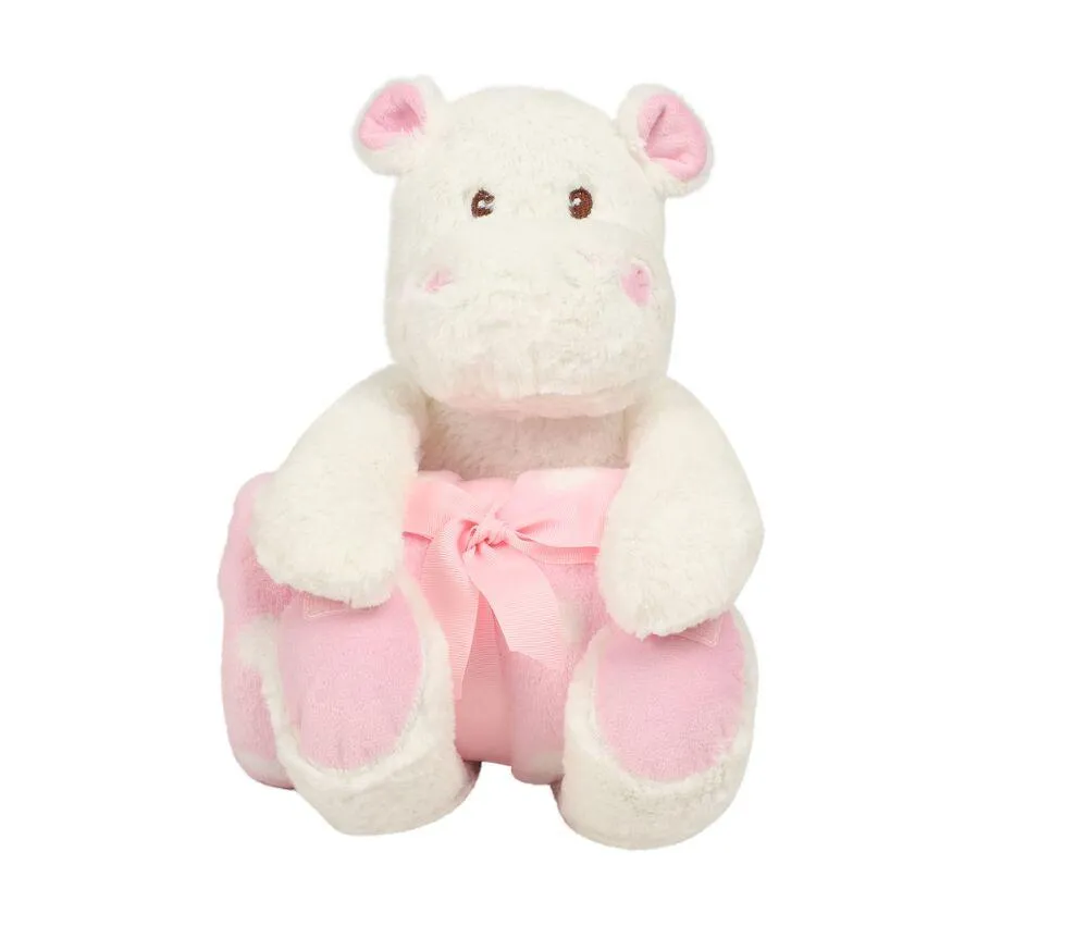 Mumbles MM606 - Peluche y manta Hipopótamo MM606 - Blanco / Rosa