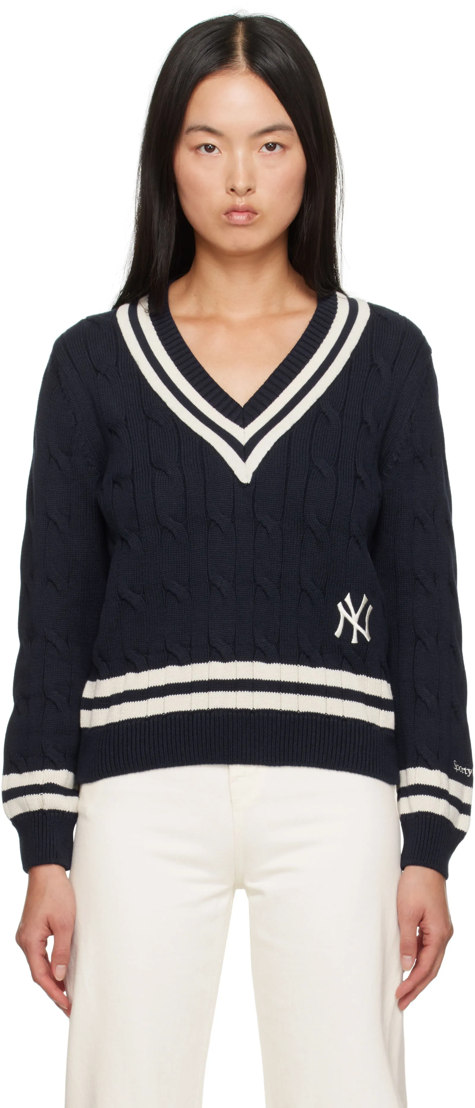 Sporty & Rich '47 Edition Yankees Serif Cable Knit Sweater