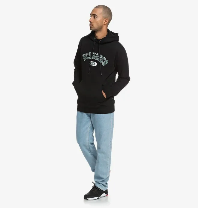 Sudadera DC SHOES Hombre con capucha GLENRIDGE  BLACK (kvj0) Ref. EDYFT03385 negra logo verde pecho