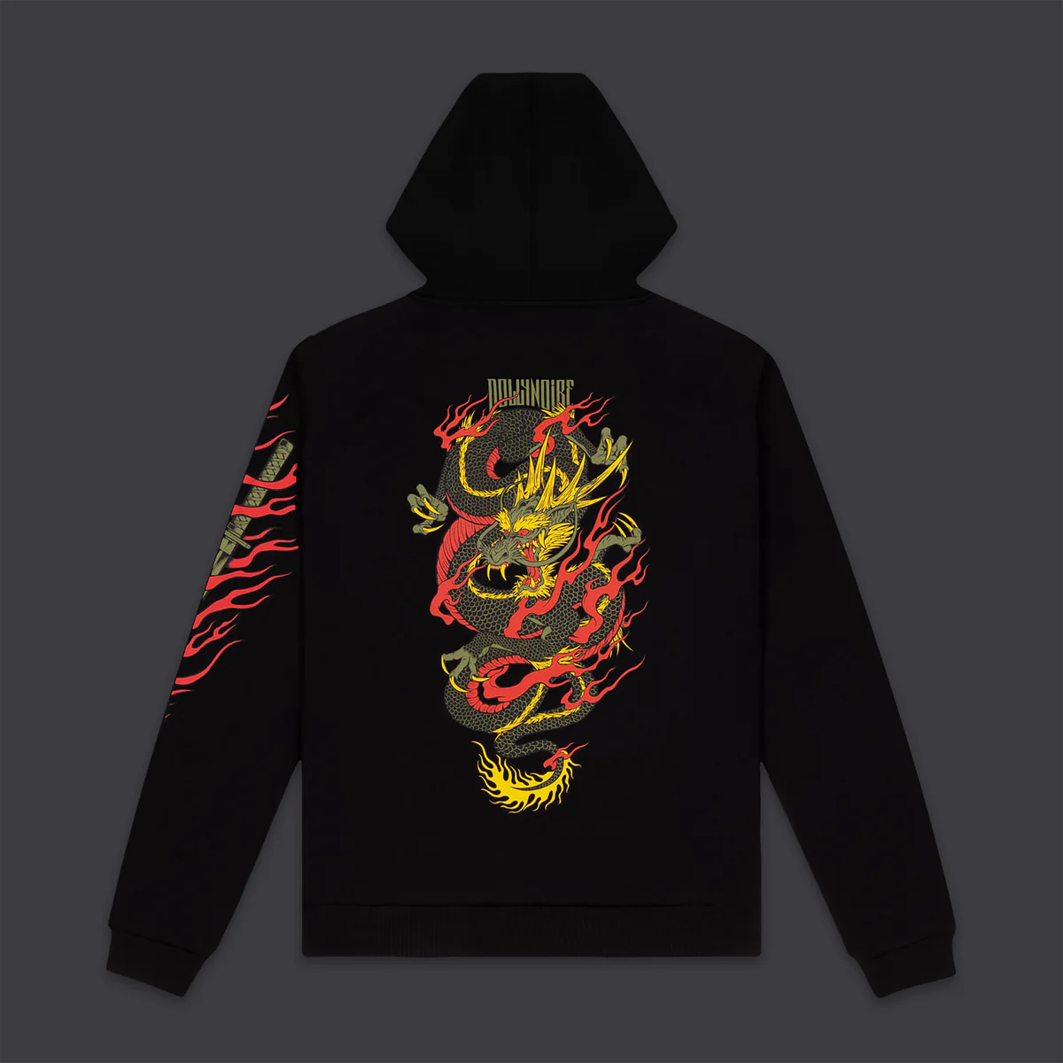 Sudadera DOLLY NOIRE Hombre con capucha Ryu Dragon Hoodie BLACK REF SW172-GQ-01 negra dragón asiático