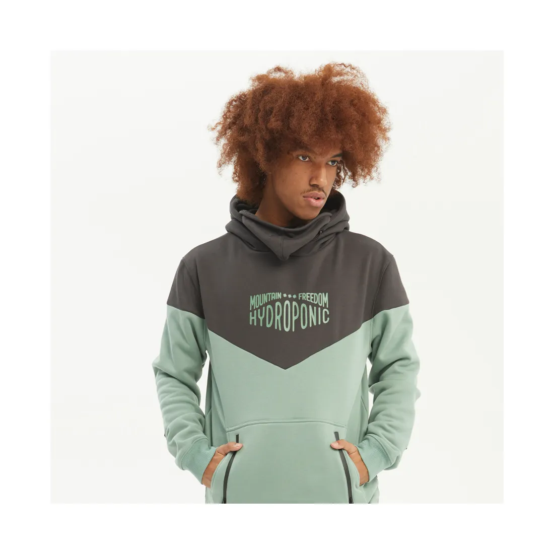 Sudadera Hydroponic hombre con capucha MOUNTAIN ref-23569-01 charcoal /light pine -verde y gris