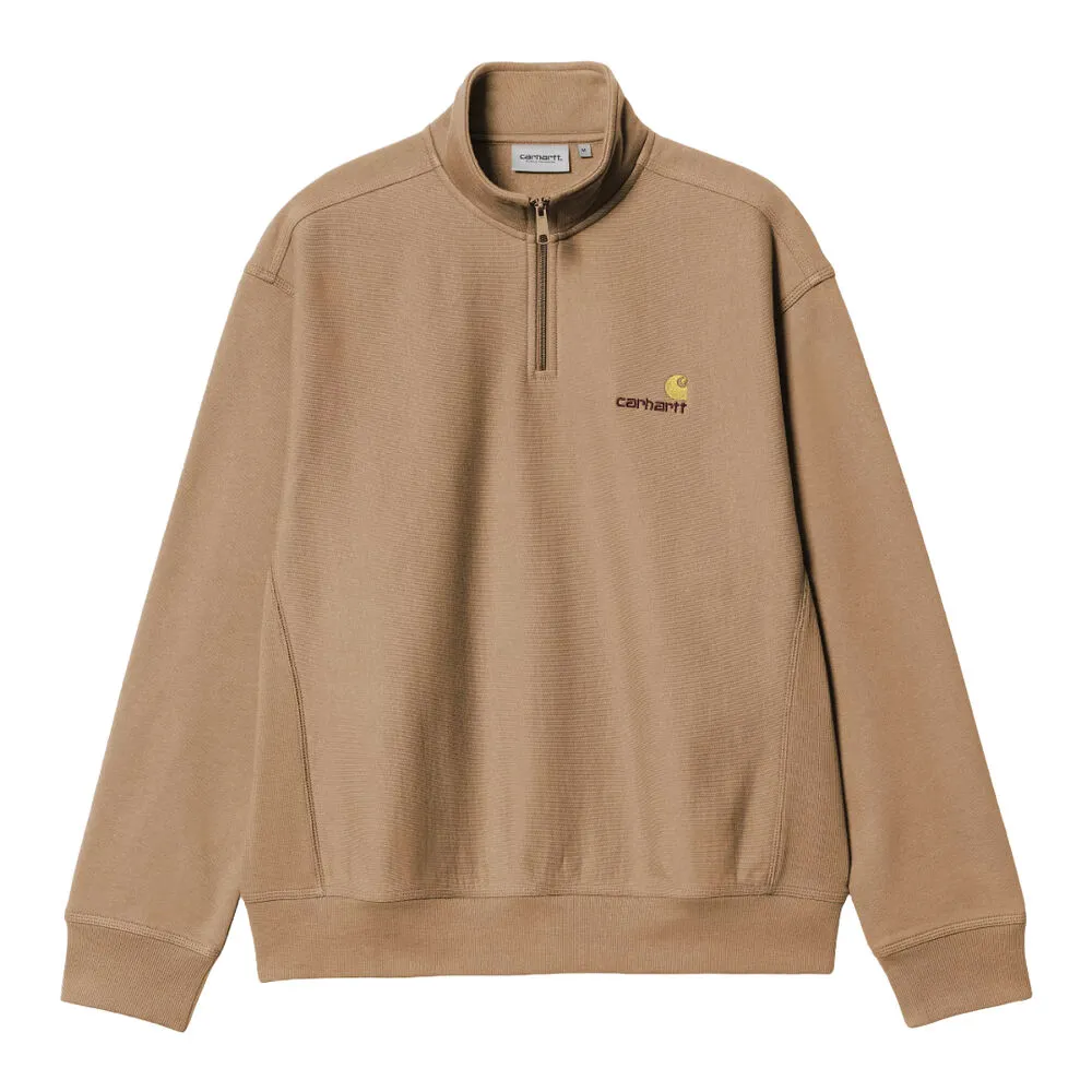 Sudadera Marrón Carhartt Media Cremallera Half Zip American Script Sweatshirt Peanut L