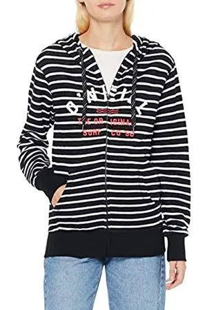 Sudadera O’NEILL con capucha y cremallera para mujer EASY FANTASTIC FZ HOODIE Ref. 8P6400 negra/blanca rayas