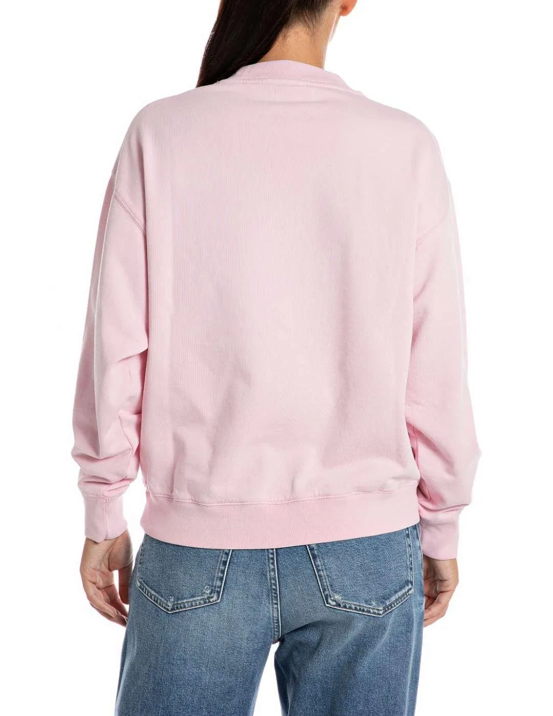 Sudadera Replay rosa holgada con logo sin capucha para mujer