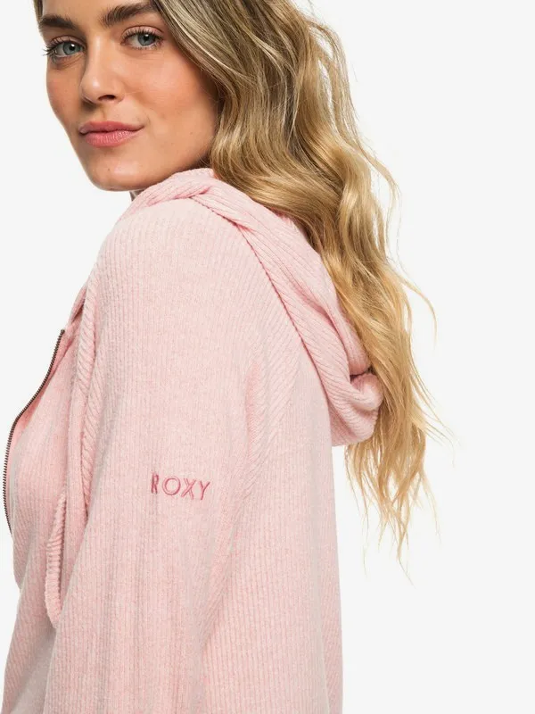 Sudadera ROXY Capucha y Cremallera para Mujer punto canalé Cloudy Skies BRANDIED APRICOT HEATHER (mjgh) Ref. ERJKT03534 rosa