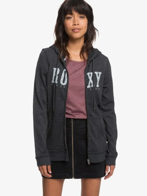 Sudadera ROXY Capucha y Cremallera para Mujer See The Light TRUE BLACK (kvj0) Ref. ERJFT03799 gris logo pecho