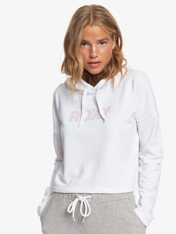 Sudadera ROXY  Crop Deportiva con Capucha para Mujer Fabulous Party Ref. ERJFT04138 Blanca logo rosa palo