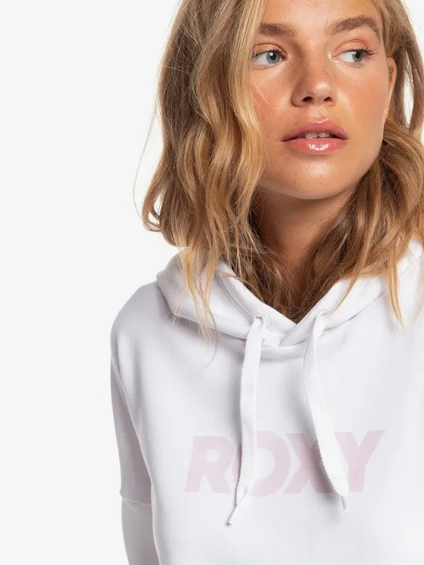 Sudadera ROXY  Crop Deportiva con Capucha para Mujer Fabulous Party Ref. ERJFT04138 Blanca logo rosa palo