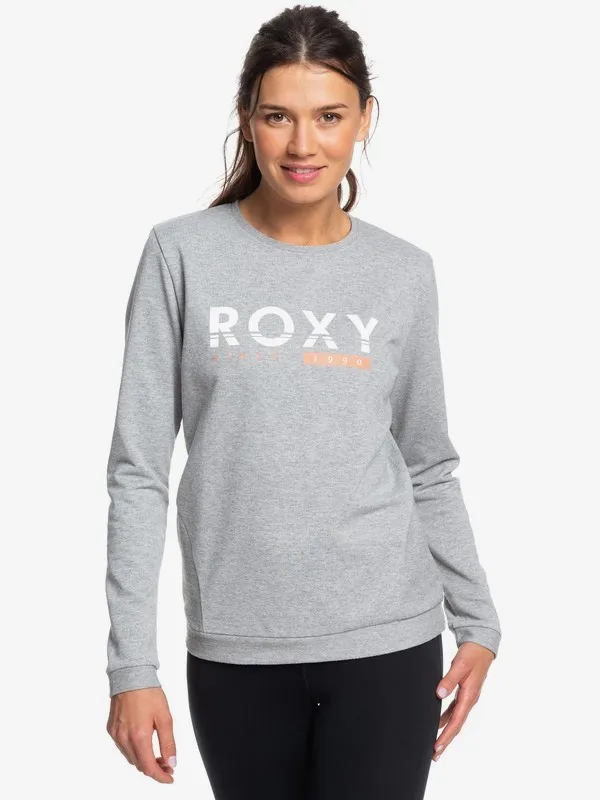 Sudadera ROXY cuello redondo Mujer Redblood Sunset HERITAGE HEATHER (sgrh) Ref. ERJFT04050 gris logo pecho