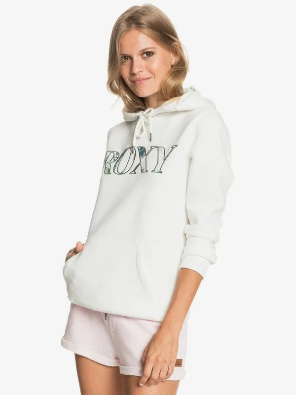 Sudadera ROXY suave con capucha Mujer Right On Time SNOW WHITE (wbk0) Ref. ERJFT04341 blanca logo flores