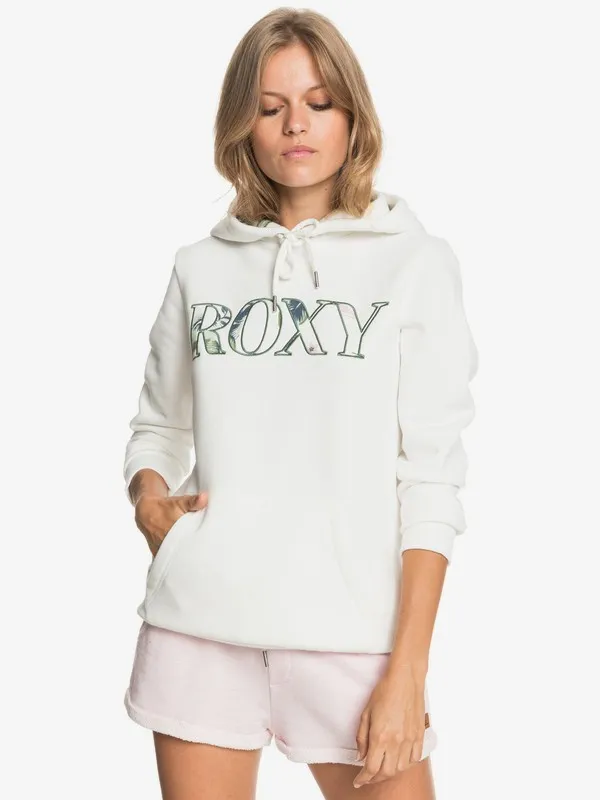 Sudadera ROXY suave con capucha Mujer Right On Time SNOW WHITE (wbk0) Ref. ERJFT04341 blanca logo flores