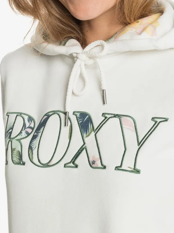 Sudadera ROXY suave con capucha Mujer Right On Time SNOW WHITE (wbk0) Ref. ERJFT04341 blanca logo flores