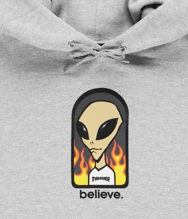 Sudadera THRASHER Hombre con capucha AWS BELIEVE Hoodie GRAY Ref. 145280 GRIS CLARO logo ALIEN