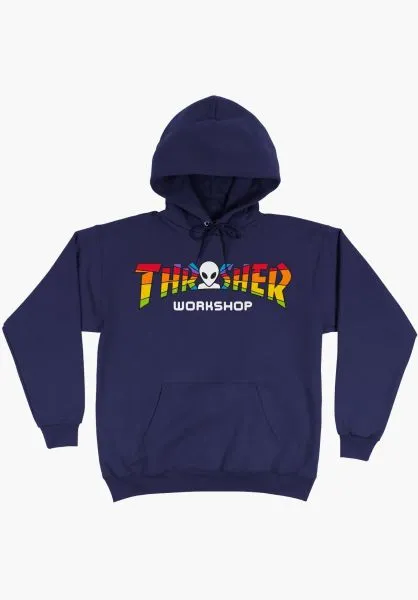 Sudadera THRASHER Hombre con capucha AWS SPECTRUM Hoodie NAVY BLUE Ref. 145283 azul marino logo letras colores