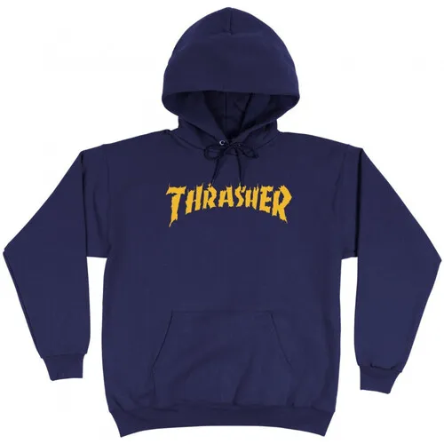 Sudadera THRASHER Hombre con capucha BURN IT DOWN Hoodie Black Ref. 145313 NAVY blue logo letras amarillas