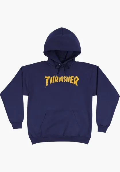 Sudadera THRASHER Hombre con capucha BURN IT DOWN Hoodie Black Ref. 145313 NAVY blue logo letras amarillas