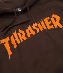 Sudadera THRASHER Hombre con capucha BURN ITDOWN HOODIE Ref. 145SARK chocolate logo naranja demonio