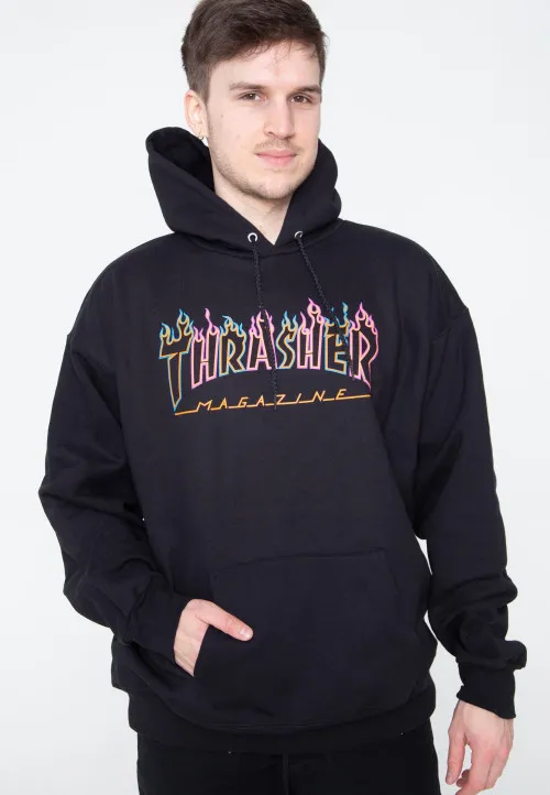 Sudadera THRASHER Hombre con capucha Skate Mag Hoodie  double flame Black Ref. 145094 Negra logo fluo