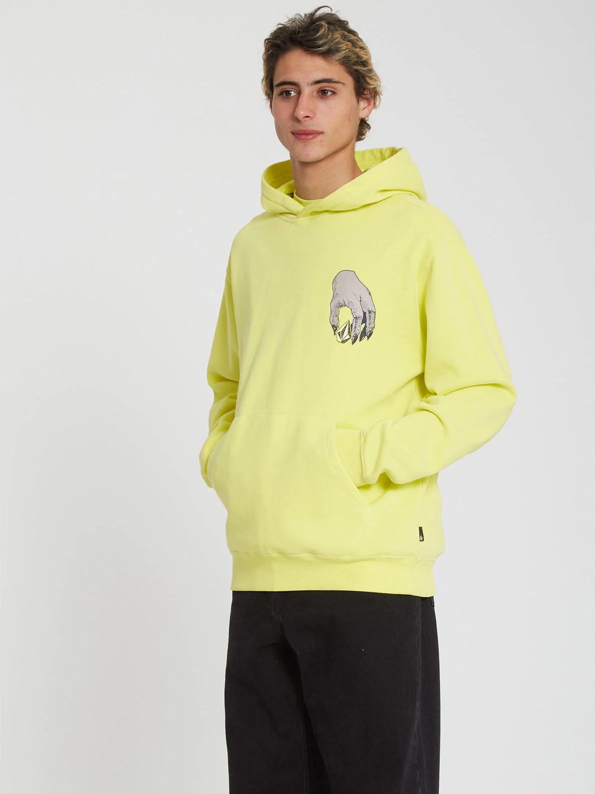 Sudadera VOLCOM con capucha para hombre FLOWMAT – LIMEADE Ref. A4112204_LMA amarilla mano