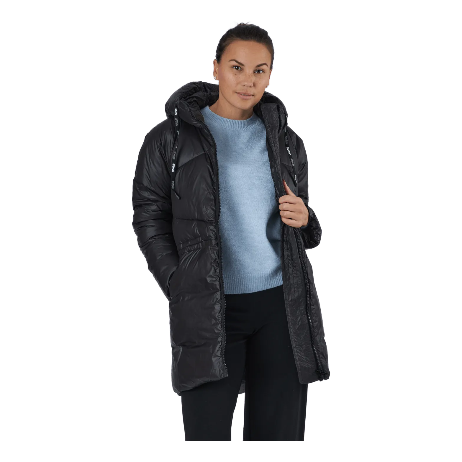 Svea W. Mid Length Shiny Jacket Black