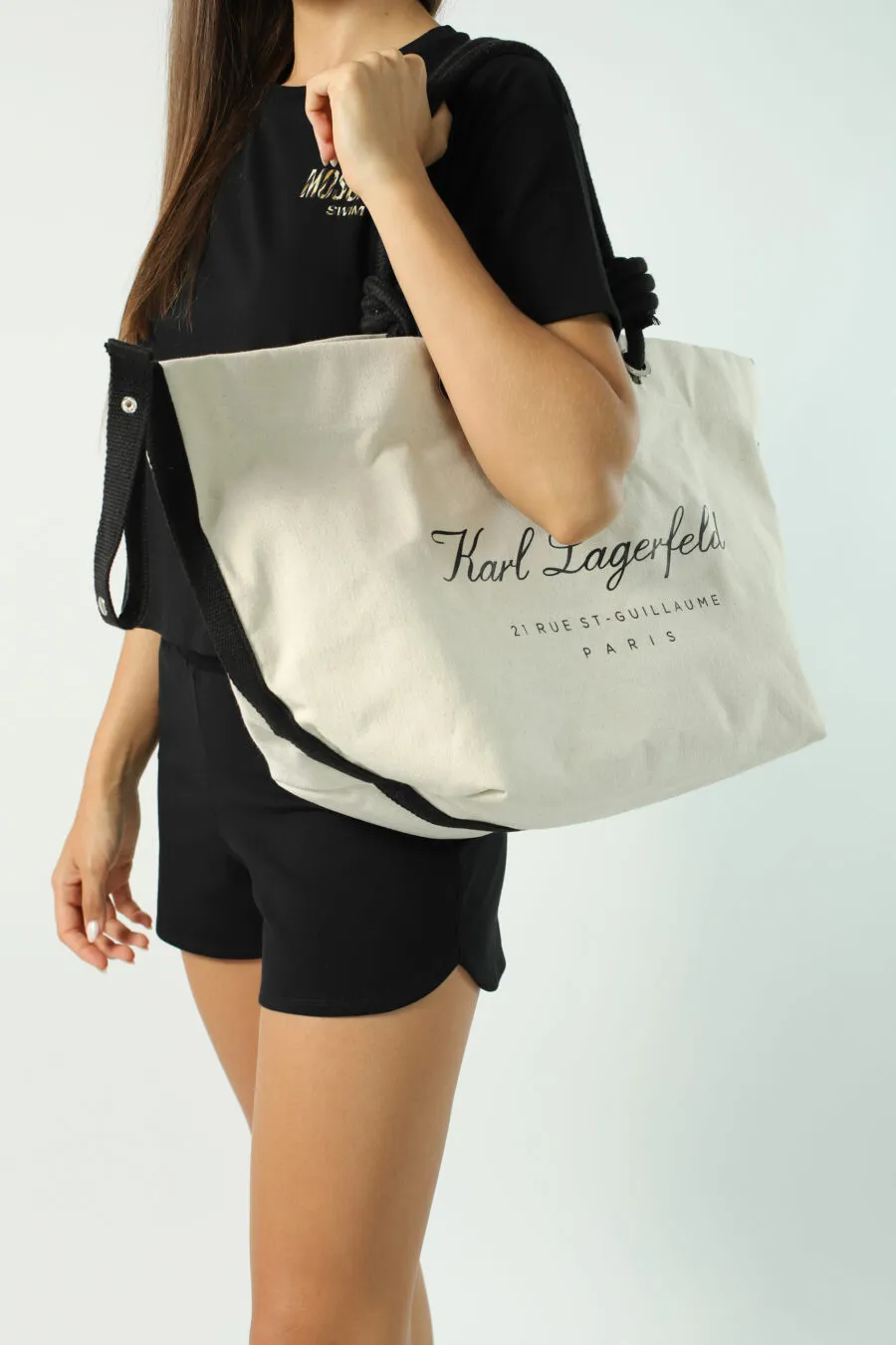 Tote bag beige de playa con logo 