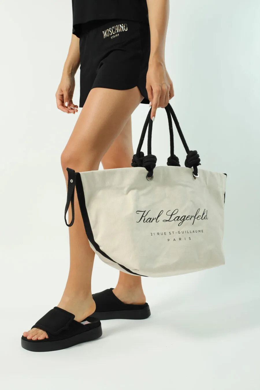 Tote bag beige de playa con logo 