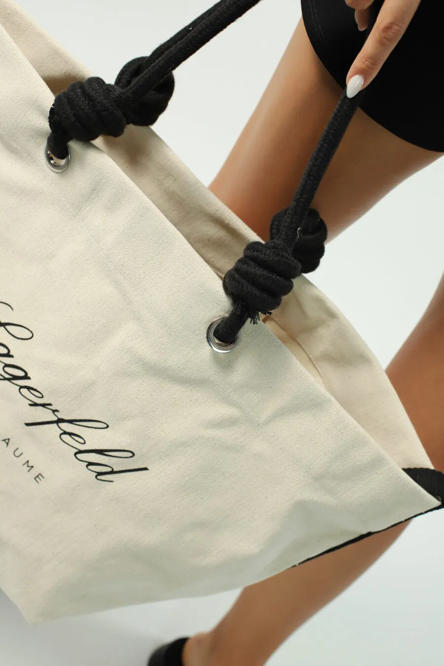 Tote bag beige de playa con logo 