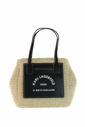 Tote bag de mimbre con negro y logo rue st guillaume