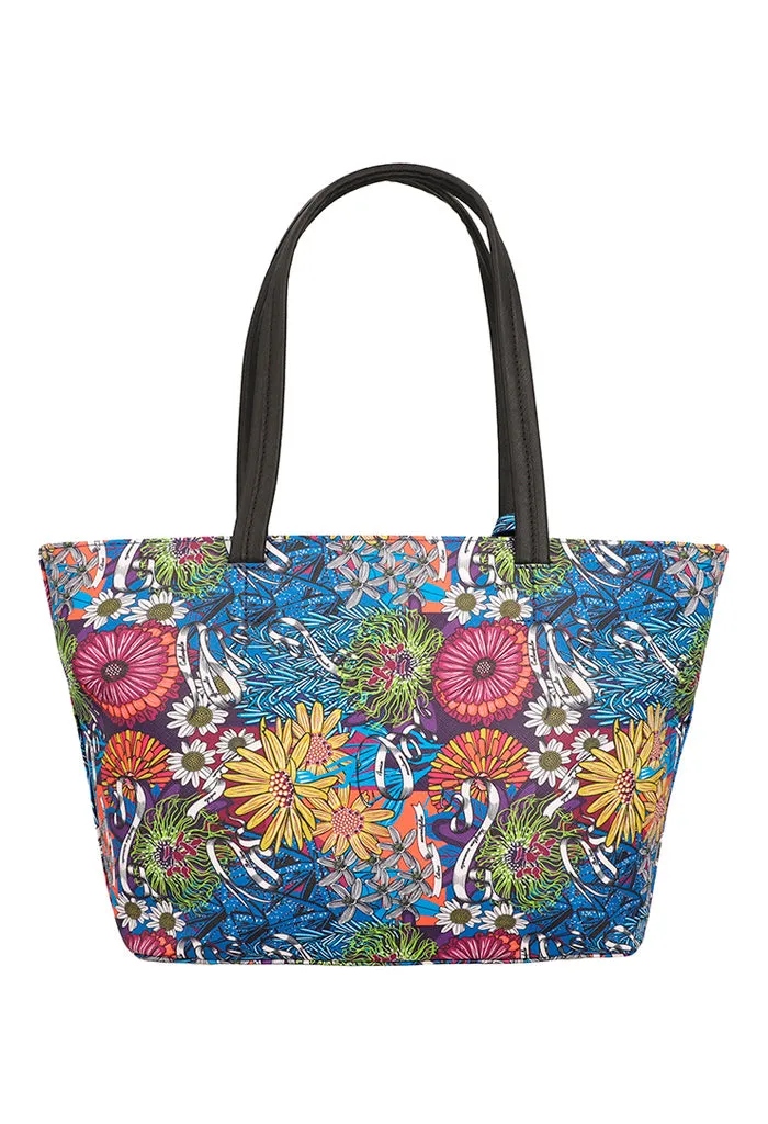 Tote K'iin Saffiano Herbolaria Flores Azul/Rosa