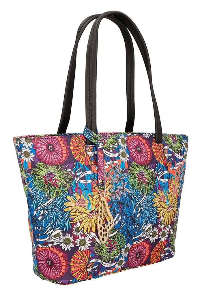 Tote K'iin Saffiano Herbolaria Flores Azul/Rosa