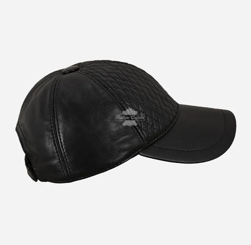 Unisex Leather Baseball Caps with Diamond Quilted Pattern