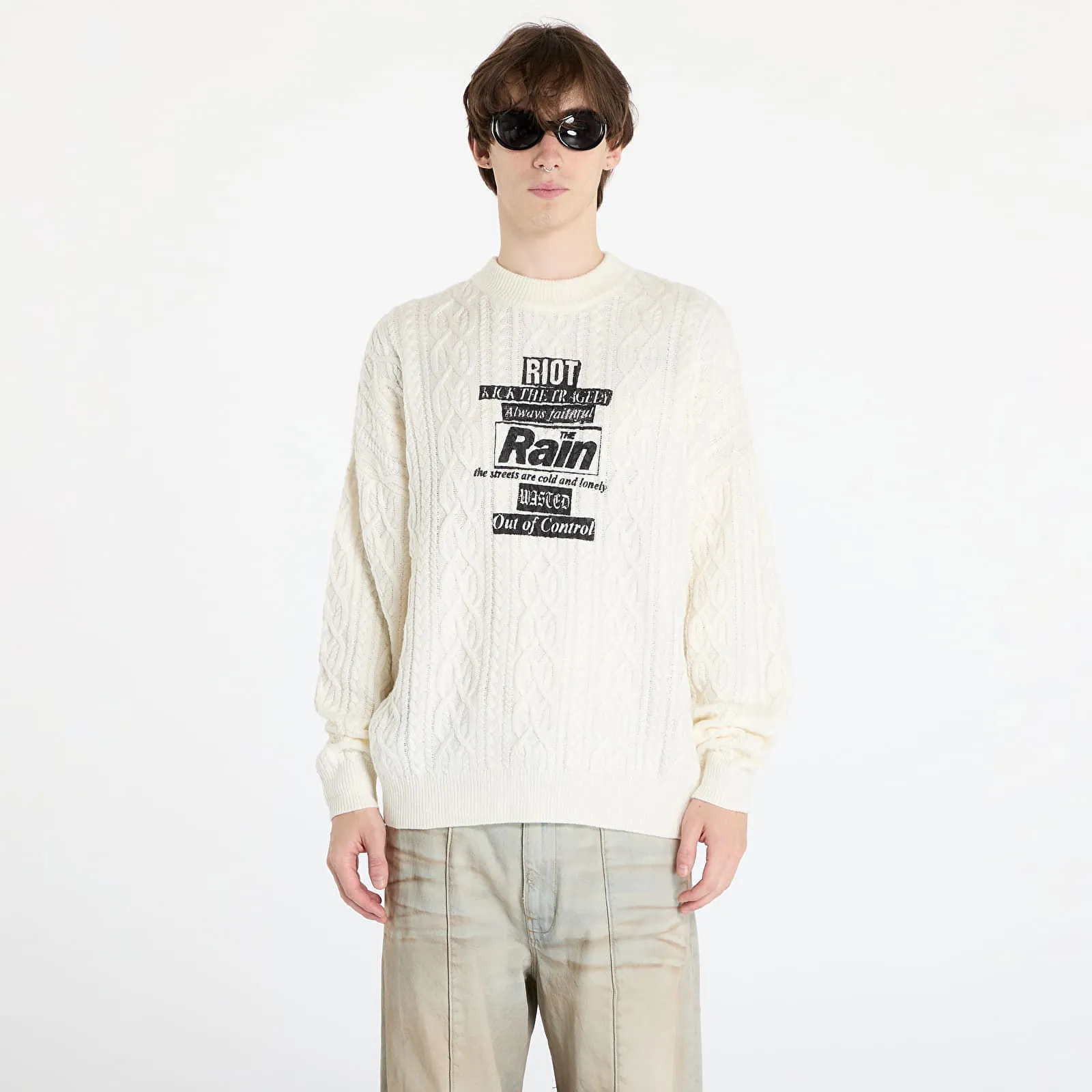 Wasted Paris Rain Cable Knit Sweater Off-White