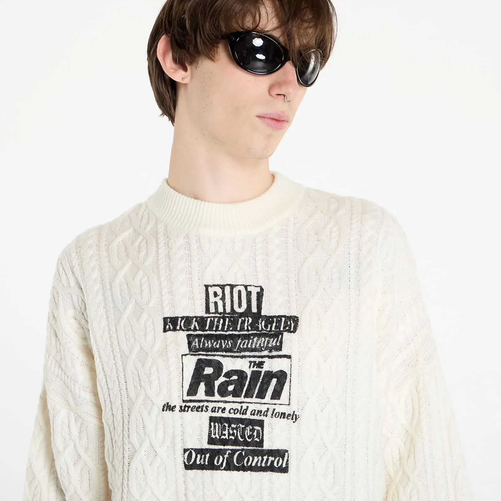 Wasted Paris Rain Cable Knit Sweater Off-White