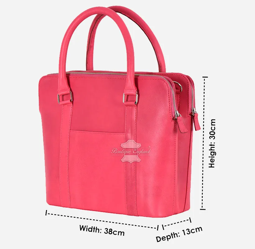 Women Crossbody Tote Bag in Soft Pink Leather