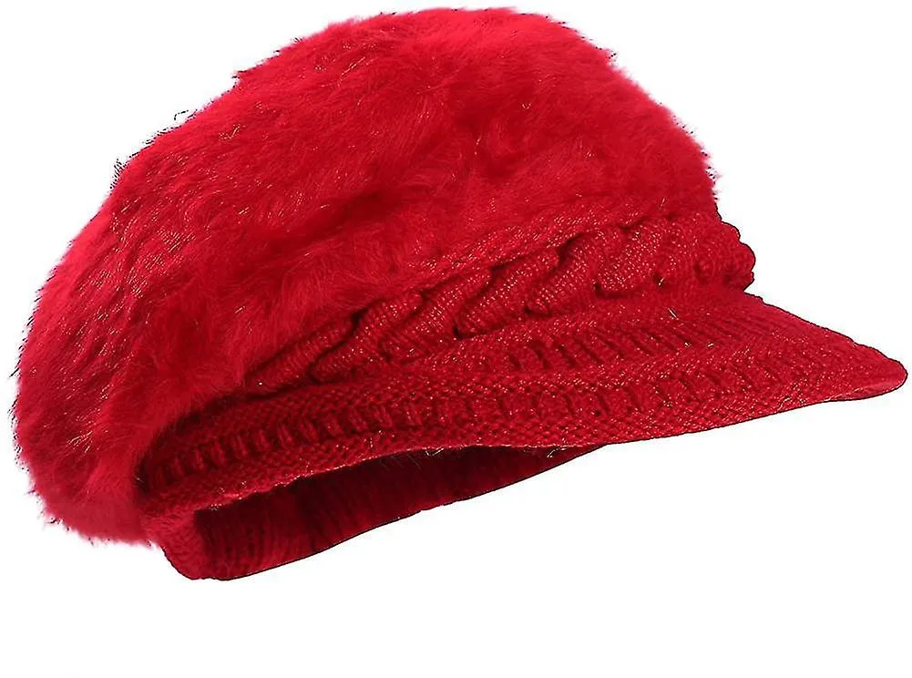 Women Girls Peaked Beanie Hat Visor Beret Hat Winter Thermal Baker Boy Cap