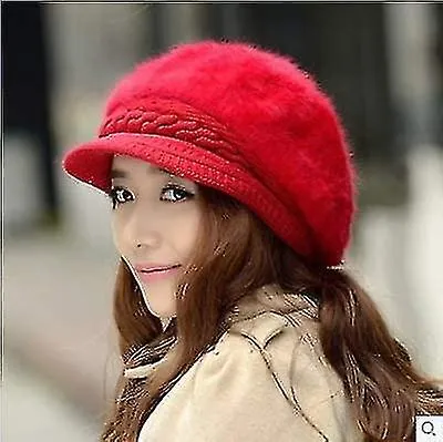 Women Girls Peaked Beanie Hat Visor Beret Hat Winter Thermal Baker Boy Cap